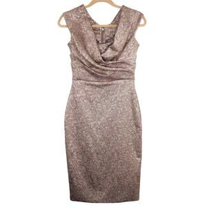 RICKIE FREEMAN FOR TERI JON Draped Surplice Jacquard Cocktail Dress Size 4